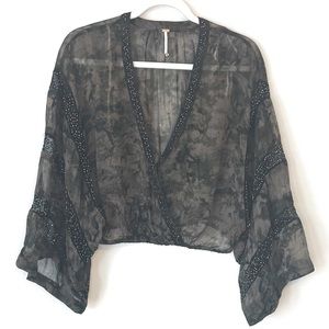 Free People Smokey Dyed Blouse with Beaded Accents